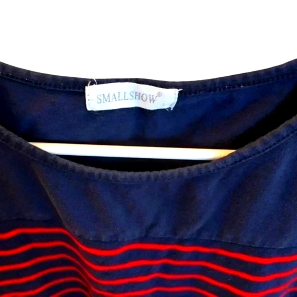 SMALLSHOW Women's Tops Short Sleeve Striped Patchwork O-Neck Casual T Shirt SZ L - Picture 3 of 4